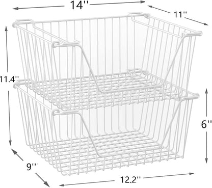 Stackable Wire Metal Baskets Cabinet Organizer Sturdy Metal Wire Pantry Freezer - Image 3