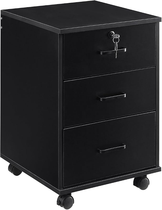 File Cabinet with Lock 3 Drawer Mobile Filing Cabinet with 360° Swivel Wheels by OFCASA