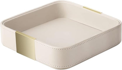 SANZIE Luxury Leather Desktop Storage Small Catchall Organizer Decorative Tray by SANZIE
