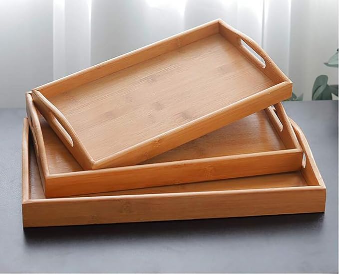Bamboo Serving Tray with Handles, Tabletop Countertop Tea Coffee Breakfast Tray - Image 4