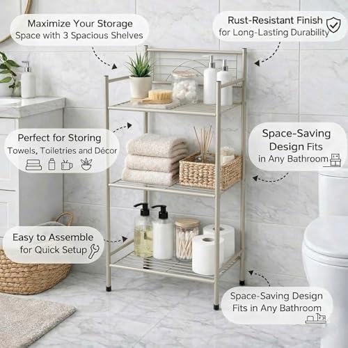 Bath Bliss Satin 3 Tier Storage Shelf Nickel | Dimensions: 17.3"x 10.6"x 35.8" - Image 5