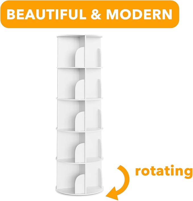 SpaceAid 5 Tier Rotating Bookshelf Tower, Spinning Bookcase Lazy Susan - Image 7