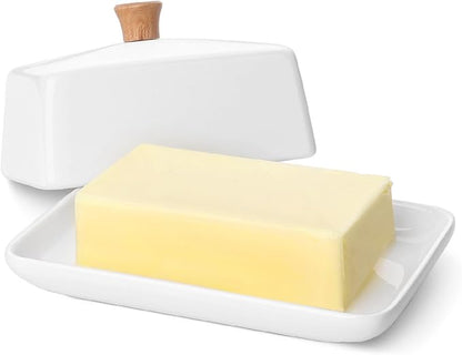 Flexzion Ceramic White European Butter Dish by Flexzion