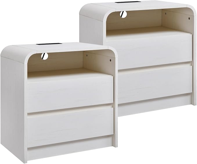 25" Tall Modern Nightstand Set of 2, 23.6'' Wide Wood Bedside Table w/2 Storage by AITJUNZ