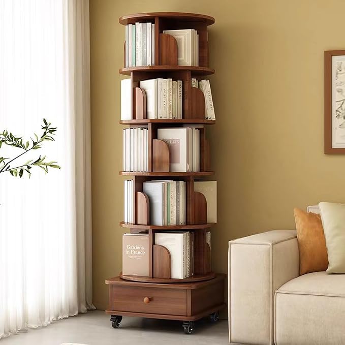 Rotating 360° Corner Bookshelf, 6-Tier Wood Bookcase by Unknown