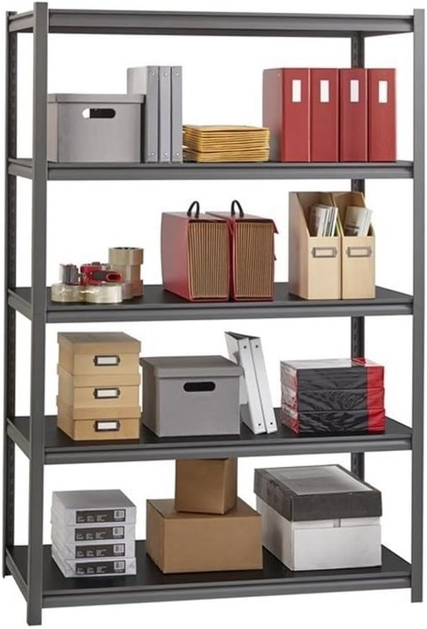 Pemberly Row 5-Shelf Metal Storage Unit, Gunmetal Gray/Black Finish, Steel Frame - Image 6
