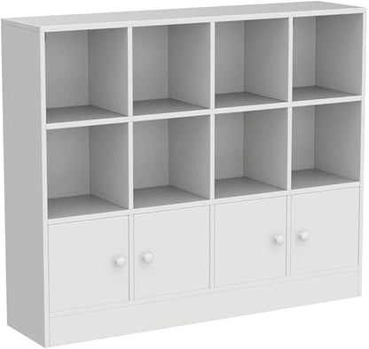 Cozy Castle White Wood Bookcase, 12 Cube Storage Organizer Bookshelf - Image 4