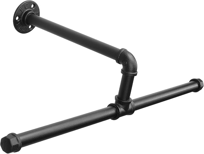Industrial Pipe Clothes Rack Floating DIY Wall Mounted, Heavy Duty Rustic by Jeasor