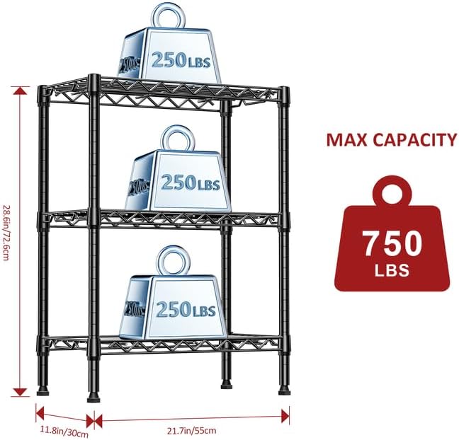 IZEUK 3-Tier Steel Storage Shelves, Heavy Duty Metal Shelf Wire Shelving Rack - Image 3