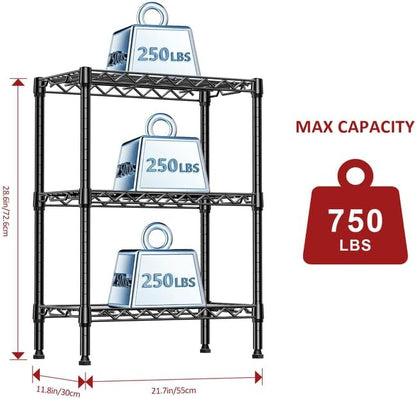 IZEUK 3-Tier Steel Storage Shelves, Heavy Duty Metal Shelf Wire Shelving Rack - Image 3