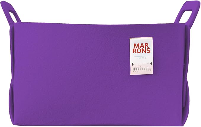 Collapsible Felt PURPLE Storage Bin Large 14.6"x9.4"x9.4" – Foldable Basket by MARRONS