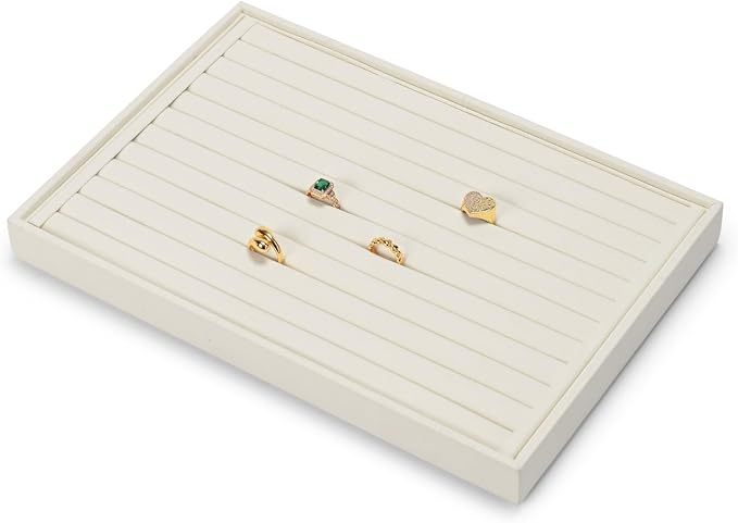 Jewelry Ring Display Tray Beige Microfiber Ring Earrings Display Organizer Tray - Image 6