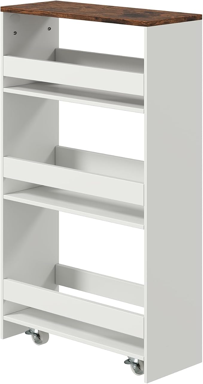 POWERSTONE 4-Tier Slim Storage Cart, Narrow Kitchen Rolling Cart w/Handle & by POWERSTONE%C2%AE