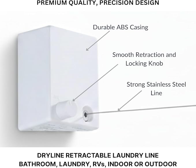 Dryline Retractable Clothesline, Indoor Outdoor Wall Mounted Drying Rack - Image 6