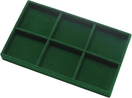Velvet Jewelry Trays for Drawers, Dark Green 6 Grids | Stackable Jewelry Drawer by Unknown