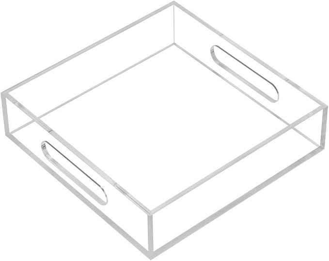Clear Sturdy Acrylic Tray with Handles-8"x8"x2"H-Countertop Organizer Tray by KEVLANG