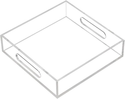 Clear Sturdy Acrylic Tray with Handles-8"x8"x2"H-Countertop Organizer Tray by KEVLANG