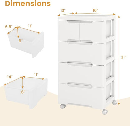 LOKO 5-Drawer Plastic Rolling Storage Cart | Mobile Storage Cabinet | Vertical - Image 3