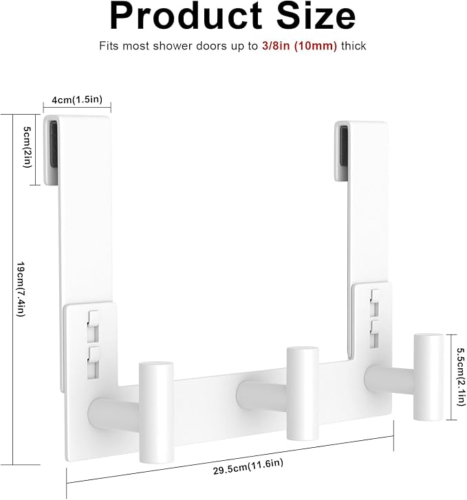 PMMASTO No-Drill Extra Long Shower Hooks, Fits 3/8" Thick Door, Heavy Duty - Image 4