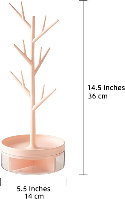 Branch Jewelry Rack With Rotatable Base and Storage Box Tree Tower Rack Hanging - Image 7