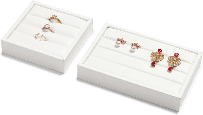 Oirlv 3 Slots PU Leather Small Ring Organizer Earrings Trays Showcase Display - Image 4