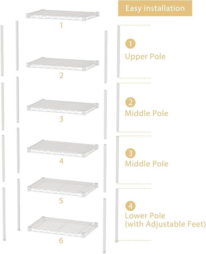 Small 6 tire Shelves Storage Wire Shelving Unit Metal Shelf Adjustable - Image 5