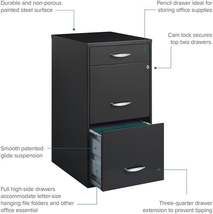 Scranton & Co 3-Drawer Contemporary Metal Filing Cabinet in Charcoal - Image 7