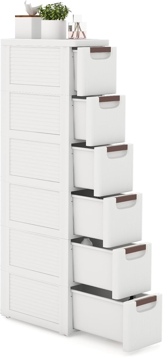 6-Drawer Narrow Storage Cabinet, Slim Rolling Cart | Mobile Plastic Cart by LOKO