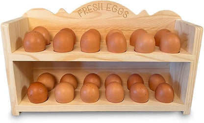 Natural Wood Premium Pine Wooden Egg Holder 2-Tier Durable 24-Egg Storage by WildAFCreations