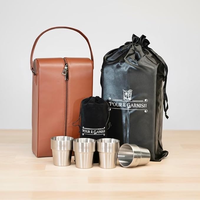 POUR & GARNISH Bourbon, Whiskey & Wine Double Bottle Travel Bag – Vegan Leather - Image 5