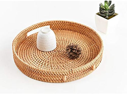 Round Rattan Serving Tray Decorative Woven Ottoman Trays - Image 6