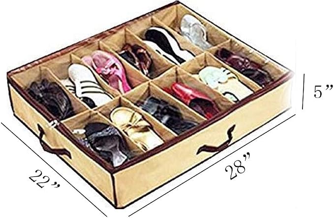 2PCS Ladies/Kids Storage Household Shoe Bag 12 Cells Underbed Foldable Closet - Image 2