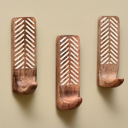 IndianShelf 10 LB- 12 Pieces Decorative Wood Adhesive Wall Hooks–Boho Peel and by IndianShelf