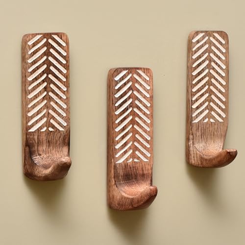 IndianShelf 10 LB- 12 Pieces Decorative Wood Adhesive Wall Hooks–Boho Peel and by IndianShelf