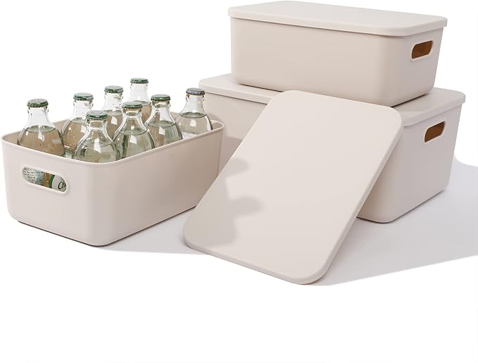 Plastic Storage Baskets With Lid Organizing Container Lidded Knit Storage by Yishyfier