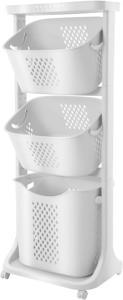 Rolling Laundry Hamper Storage Sorter, 3 Tier Rolling Laundry Hamper Cart White by Unknown