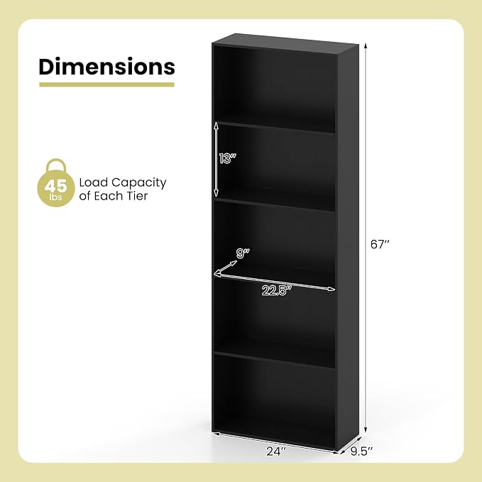 Giantex 5-Tier Bookshelf, Freestanding Bookcase - Image 3