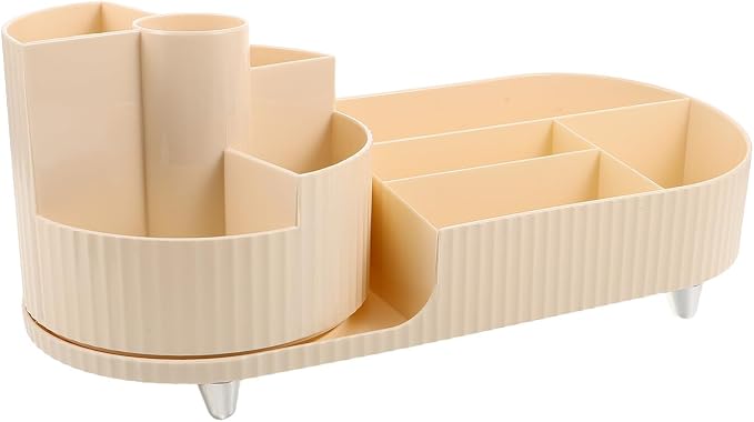 Rotating Makeup Organizer Box 1pcs Set Cream White Desktop Carousel Cosmetic by Healvian