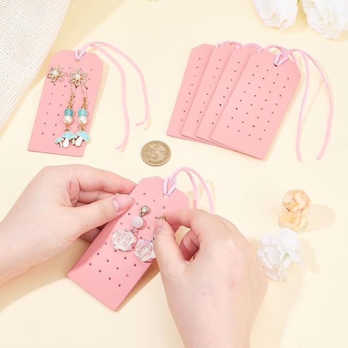 6Pcs Rectangle Pierced Stud Display Cards 32 Holes Portable PU Leather Earring - Image 3