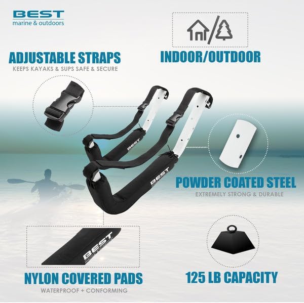 Best Marine and Outdoors Kayak Storage Rack, 2 Premium Wall Mount Racks - Image 7