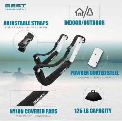 Best Marine and Outdoors Kayak Storage Rack, 2 Premium Wall Mount Racks - Image 7