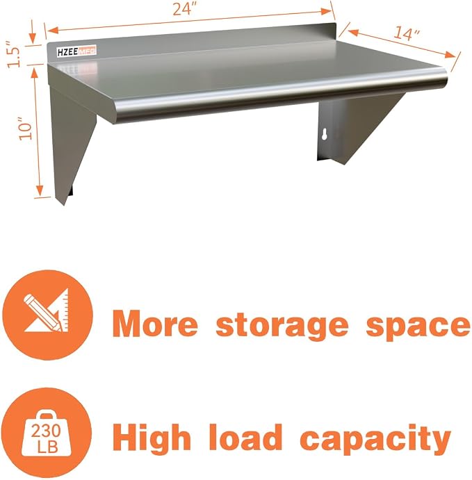 Stainless Steel Wall Mounted Shelf 14x24 Inches, 18 Gauge Commercial Shelves - Image 3