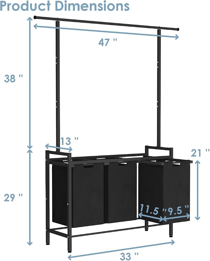 Large Laundry Hamper with Clothes Rack Hanging Bar, 10 x 3 Gal Pull-Out & - Image 6
