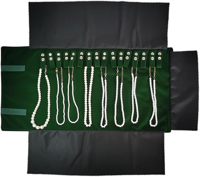 Premium Jewelry Roll Organizer for 16 Necklaces 55cm x 29cm Metal Snap & Velcro - Image 3