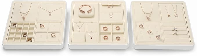 Oirlv Microfiber 4 Grids Stackable Jewelry Display Trays Showcase Jewelry - Image 4