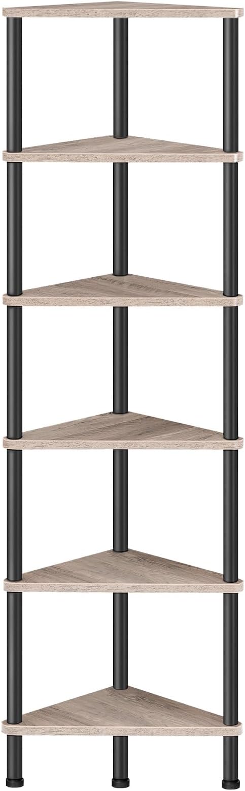 HOOBRO Corner Shelf Stand, Industrial 6-Tier Corner Bookshelf by HOOBRO