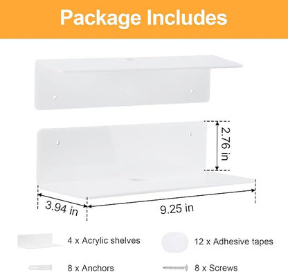 9 Inch Acrylic Floating Shelf No Drill Adhesive Wall Shelf Set of 4 - Image 3