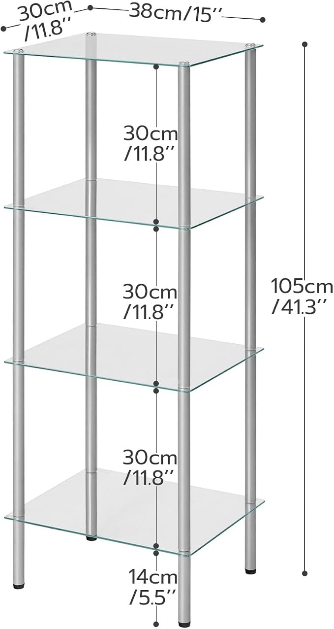 HOOBRO Glass Shelf, 4 Tier Bathroom Standing Shelf Unit, Tempered Glass - Image 3