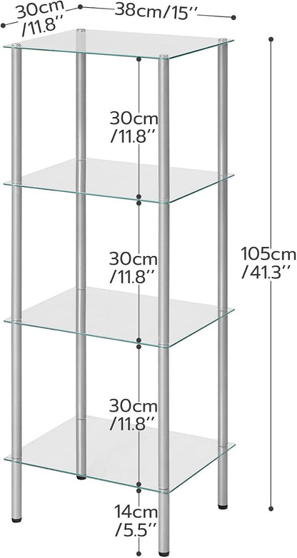 HOOBRO Glass Shelf, 4 Tier Bathroom Standing Shelf Unit, Tempered Glass - Image 3