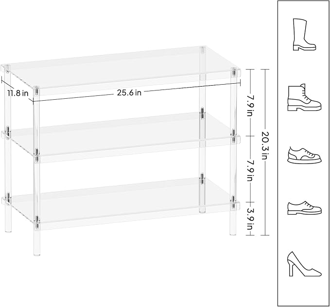 Aquiver 3-Tier Acrylic Shoe Rack - Image 3
